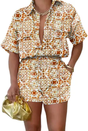 2 Piece Outfits for Women Button Down Lightweight Short Sleeve Shirts Loungewear Summer Shorts Sets With Pockets