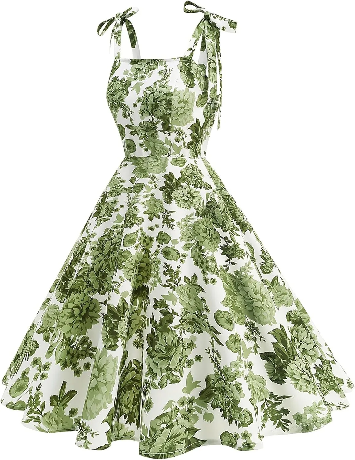 50s Dresses for Women 1950s Vintage Floral Cocktail Swing Dress Retro Tie Straps Backless Rockabilly Prom Tea Party Dresses