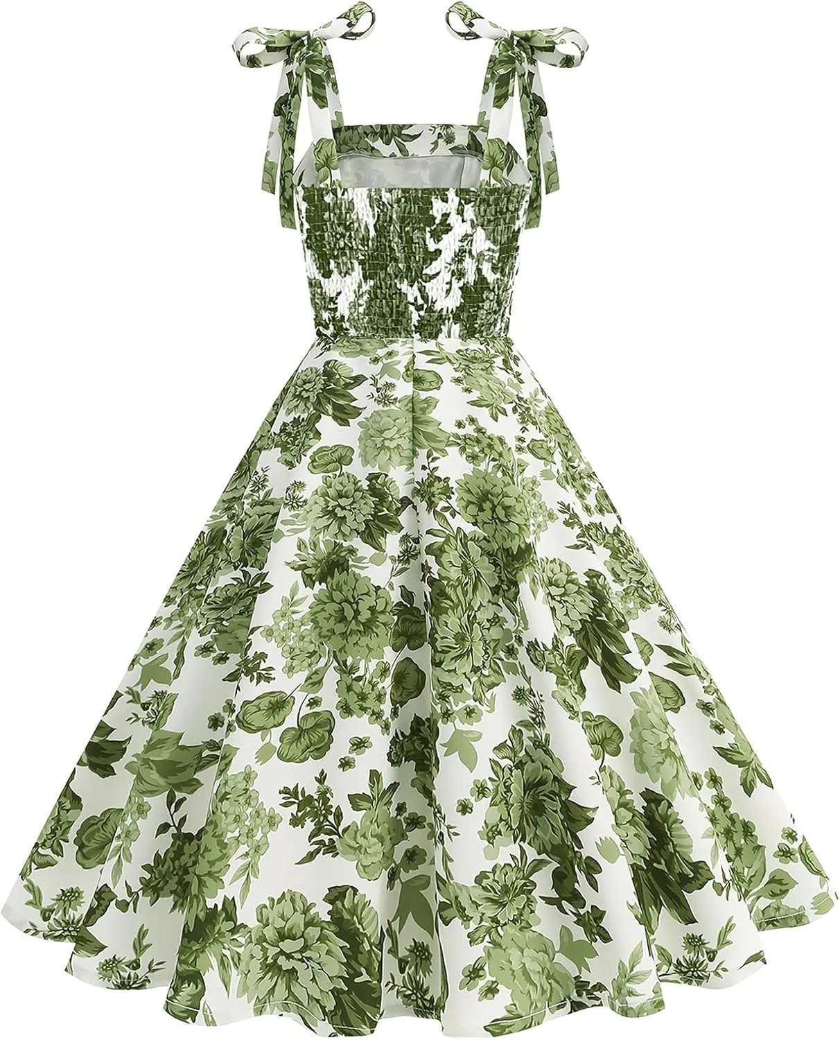 50s Dresses for Women 1950s Vintage Floral Cocktail Swing Dress Retro Tie Straps Backless Rockabilly Prom Tea Party Dresses