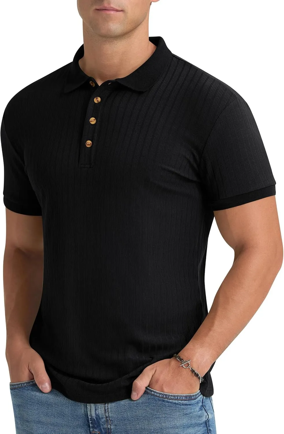 Aimeilgot Mens Polo Shirts Short Sleeve Casual Retro Summer T-Shirts Soft Knitted Classic Polo Tees