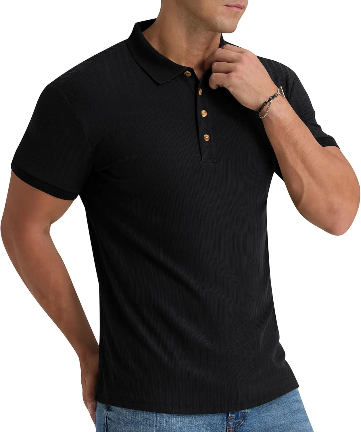 Aimeilgot Mens Polo Shirts Short Sleeve Casual Retro Summer T-Shirts Soft Knitted Classic Polo Tees