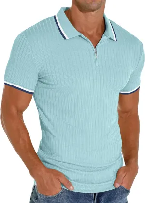 Askdeer Men's Polo Shirts Slim Fit Short/Long Sleeve Zipper Polo T Shirt Casual Golf Shirt Classic Tee