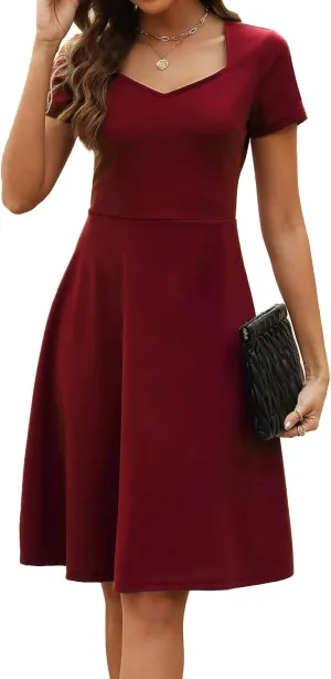 BARASA Women's Wear to Work Dresses Elegant Sweetheart Neck Short Sleeve Party A-Line Knee Length Dress D163