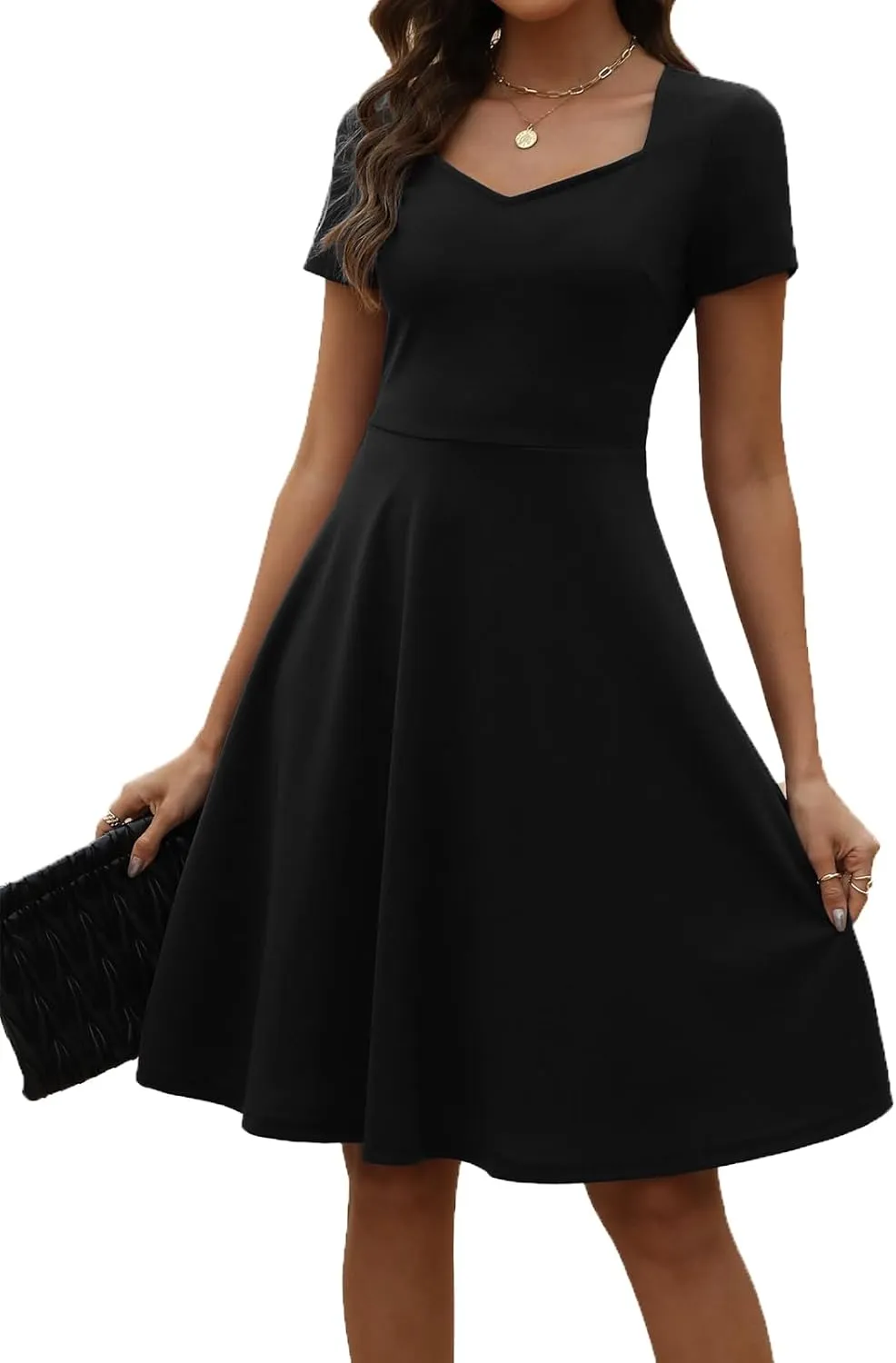 BARASA Women's Wear to Work Dresses Elegant Sweetheart Neck Short Sleeve Party A-Line Knee Length Dress D163