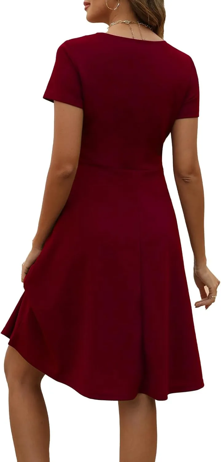 BARASA Women's Wear to Work Dresses Elegant Sweetheart Neck Short Sleeve Party A-Line Knee Length Dress D163