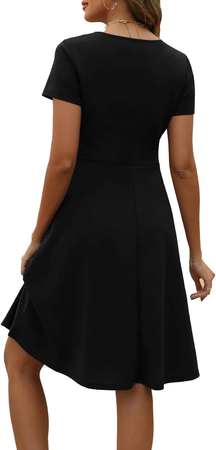 BARASA Women's Wear to Work Dresses Elegant Sweetheart Neck Short Sleeve Party A-Line Knee Length Dress D163
