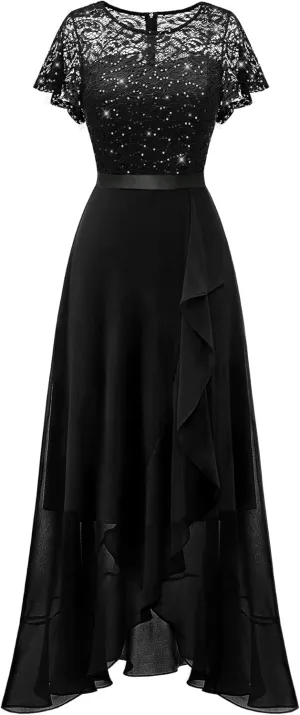 BeryLove Formal Dresses for Women 2025 Wedding Guest with Slit Cocktail Elegant Lace Long Prom Dress