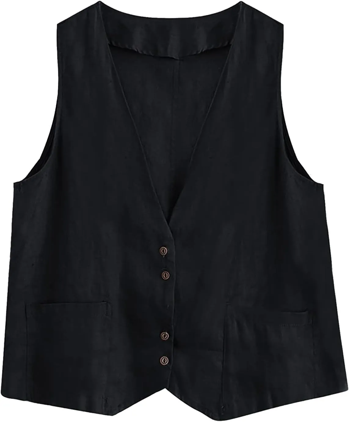 COTECRAM Cotton Linen Vest for Women 2023 Casual Sleeveless Button Down Jacket Lightweight Summer Loose Vests Outerwear