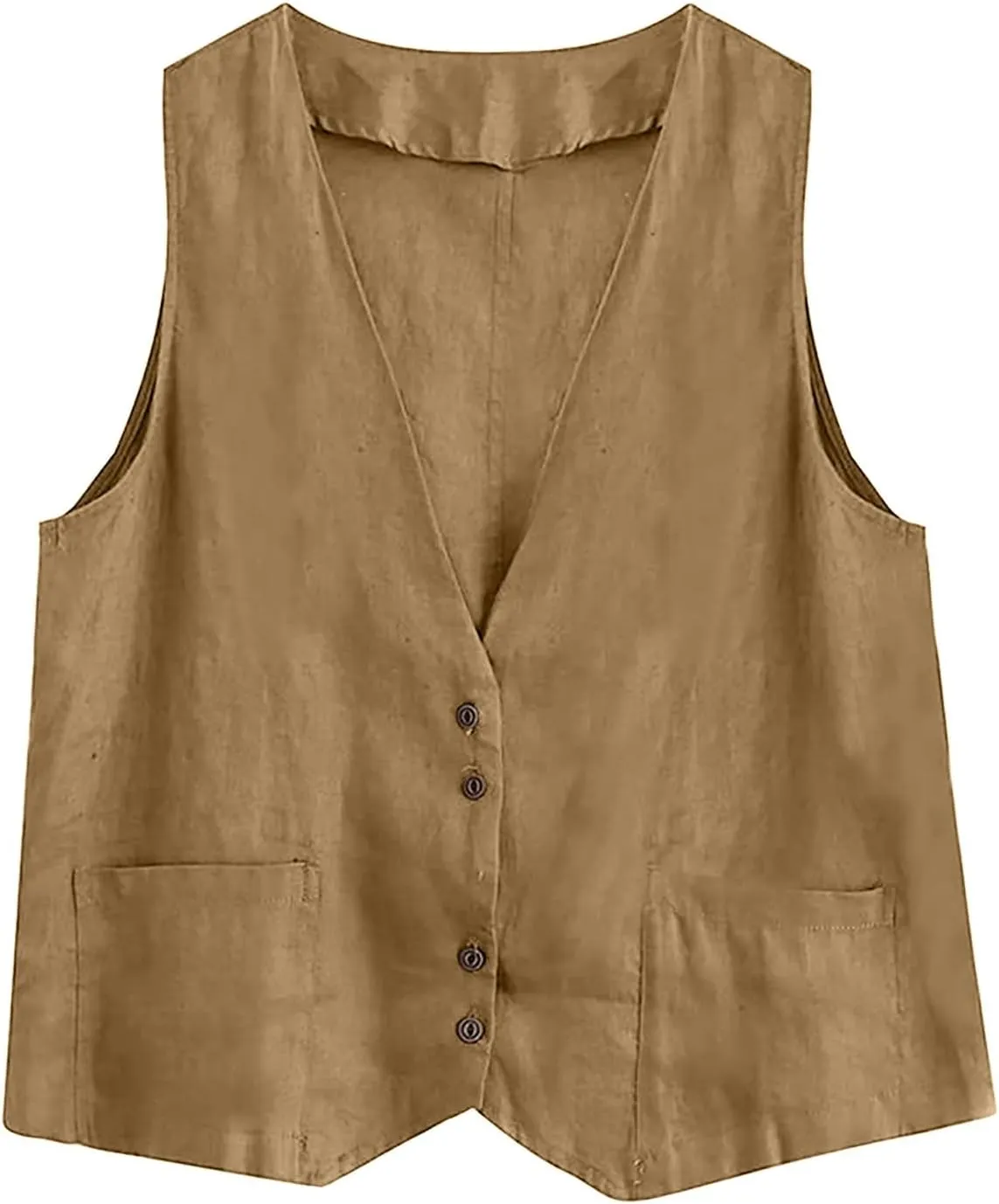 COTECRAM Cotton Linen Vest for Women 2023 Casual Sleeveless Button Down Jacket Lightweight Summer Loose Vests Outerwear
