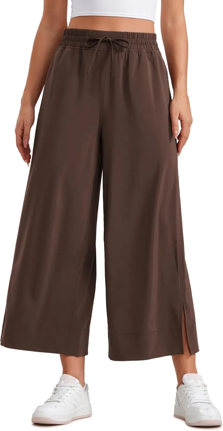 CRZ YOGA Lightweight Wide Leg Cropped Pants for Women 25" High Waisted Loose Casual Lounge Travel Work Sweatpants Summer