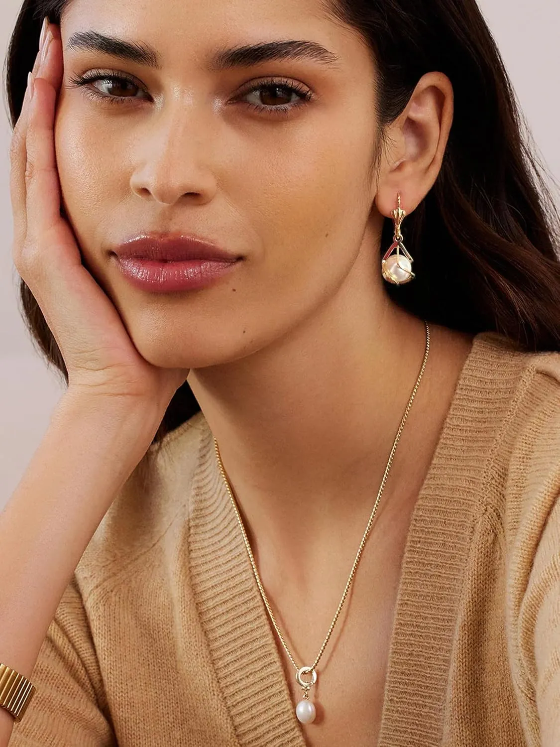 Dangle Earrings for Women 14K Gold plated Caged Lightweight Leverback Pearl Dangling Drop Elegant Jewelry for Weddings, Gifts, Everyday Wear