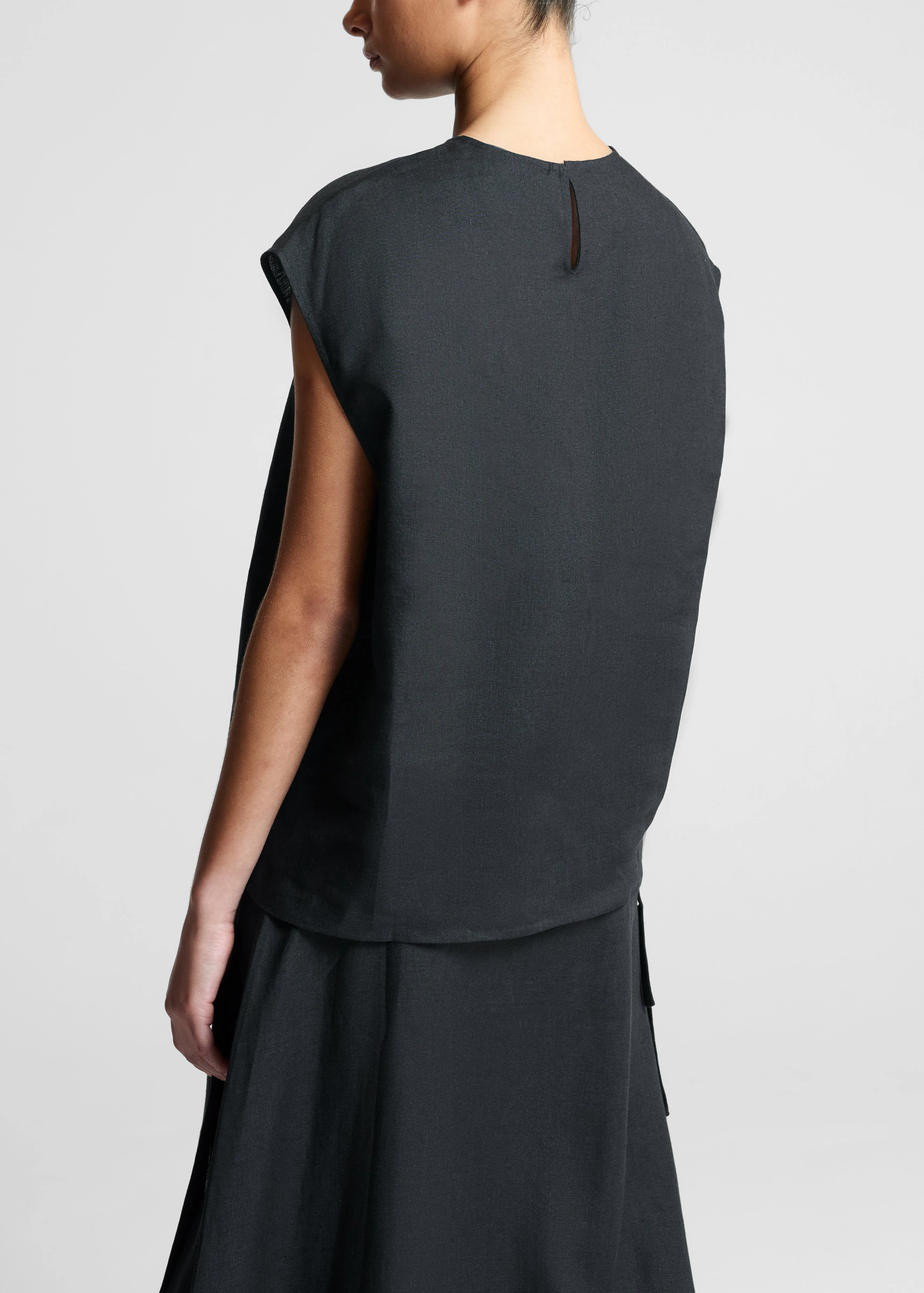 Dasha Sleeveless Top Black Organic Linen