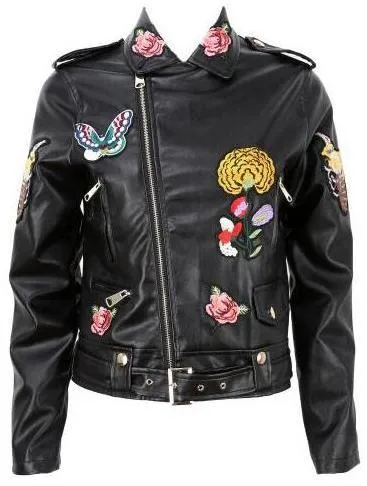 Embroidered Faux-Leather Jacket