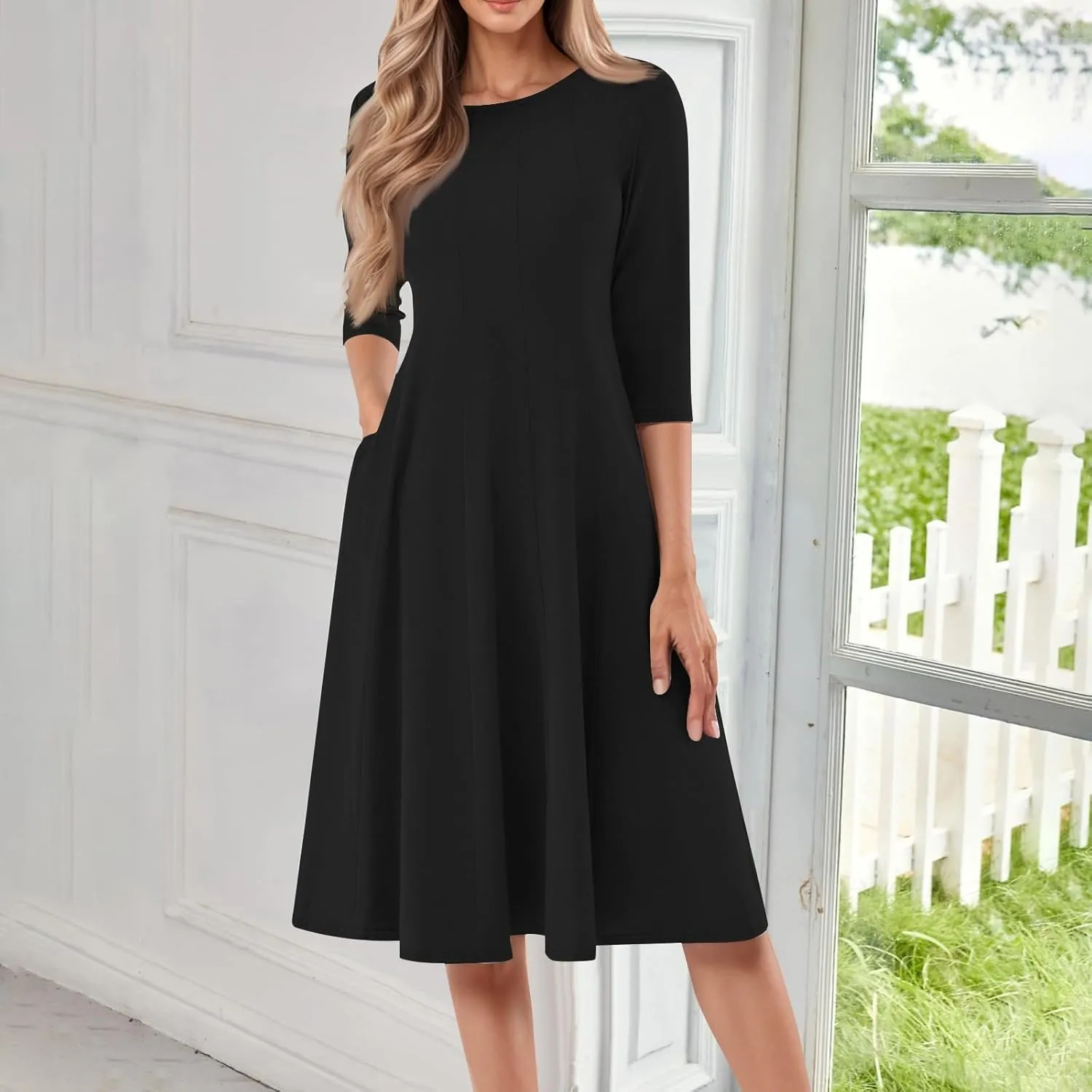 Formal Dresses for Women Wedding Guest Summer Spring 3/4 Sleeve Casual Swing Dresses for Women 2025