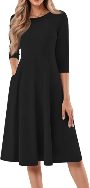 Formal Dresses for Women Wedding Guest Summer Spring 3/4 Sleeve Casual Swing Dresses for Women 2025