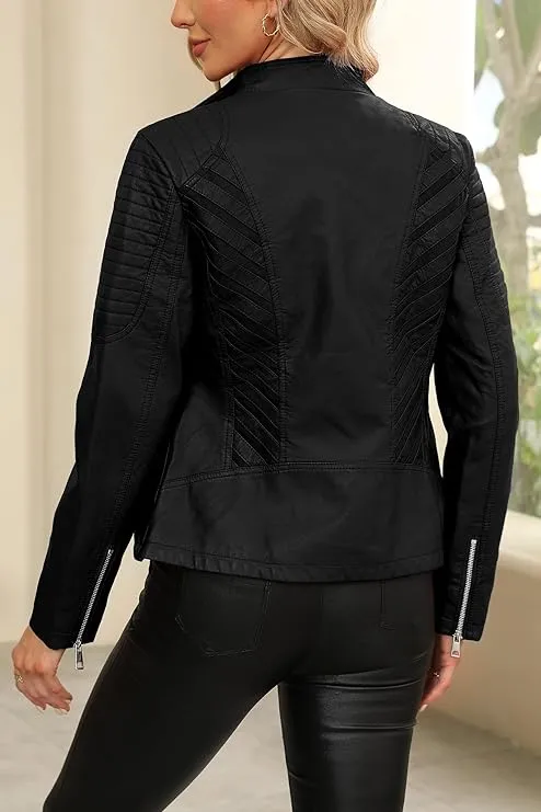 Giolshon Women Faux Leather Casual Jacket, Motorcycle Bike Coat