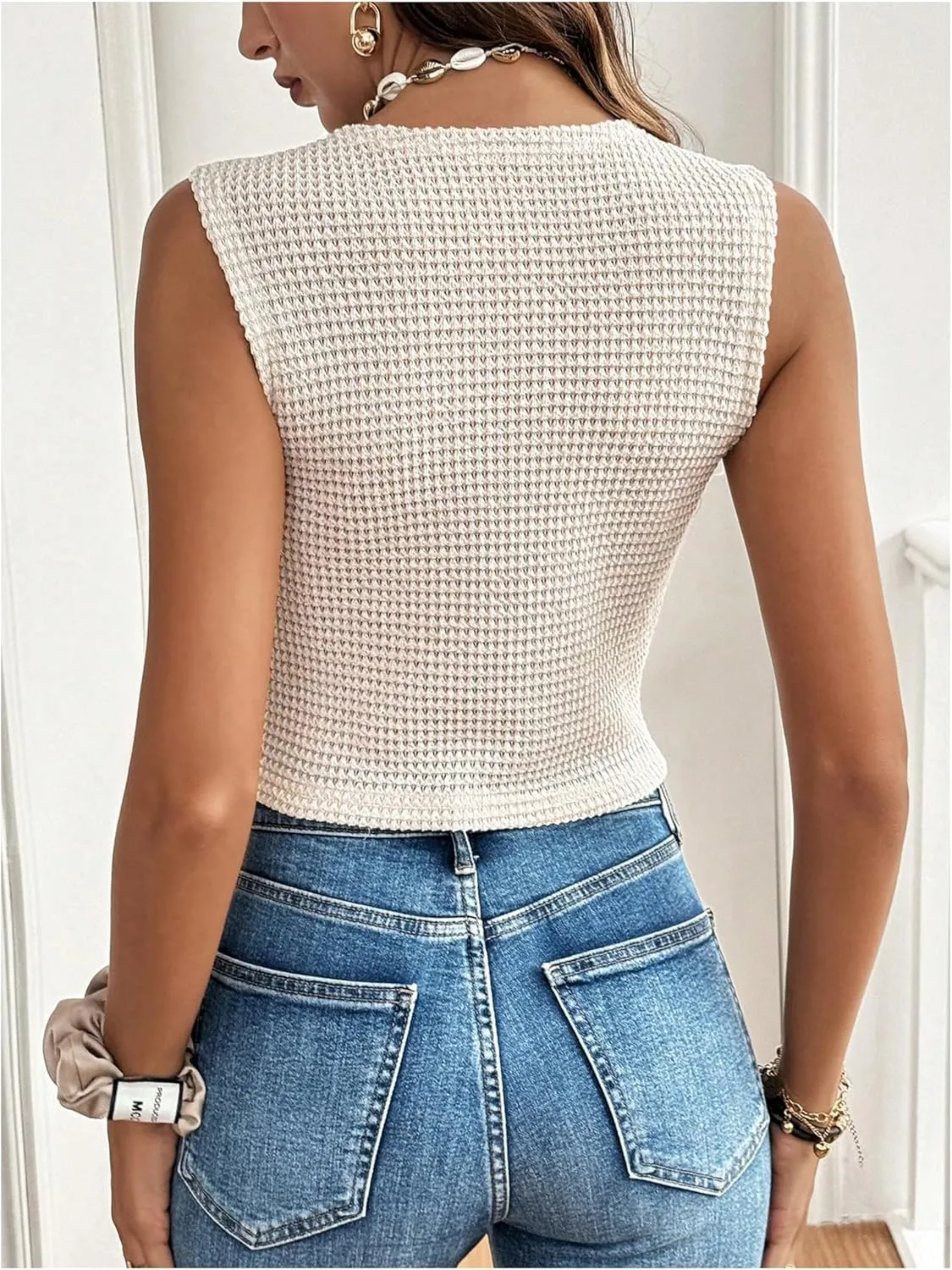GORGLITTER Women's Sleeveless Cardigan Vest Business Casual Work Blazer Vests Waistcoat Fall Fashion Outfits 2024