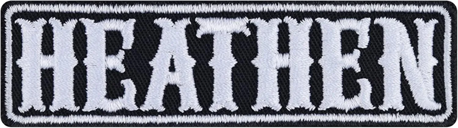 Heathen - Embroidered Iron on Patches for Motorcycle Bikers, Riders, Rockers | Sew on or Iron on Anti-Religion Applique Patches for Backpacks, Jeans, Jackets, Vest, Motorcycle Case 3.54X0.98 in