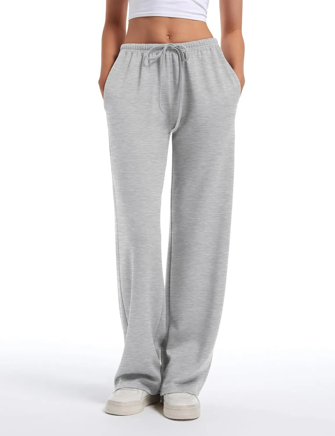 HeSaYep Women's Wide Leg Sweatpants Straight Leg Lowrise Sweat Pants Drawstring Elastic Low Waist Pants with Pockets