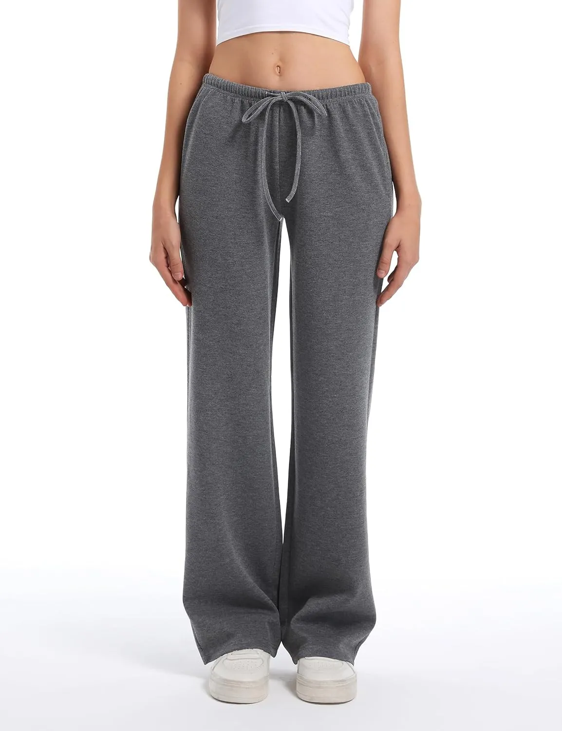 HeSaYep Women's Wide Leg Sweatpants Straight Leg Lowrise Sweat Pants Drawstring Elastic Low Waist Pants with Pockets