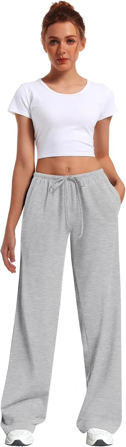 HeSaYep Women's Wide Leg Sweatpants Straight Leg Lowrise Sweat Pants Drawstring Elastic Low Waist Pants with Pockets