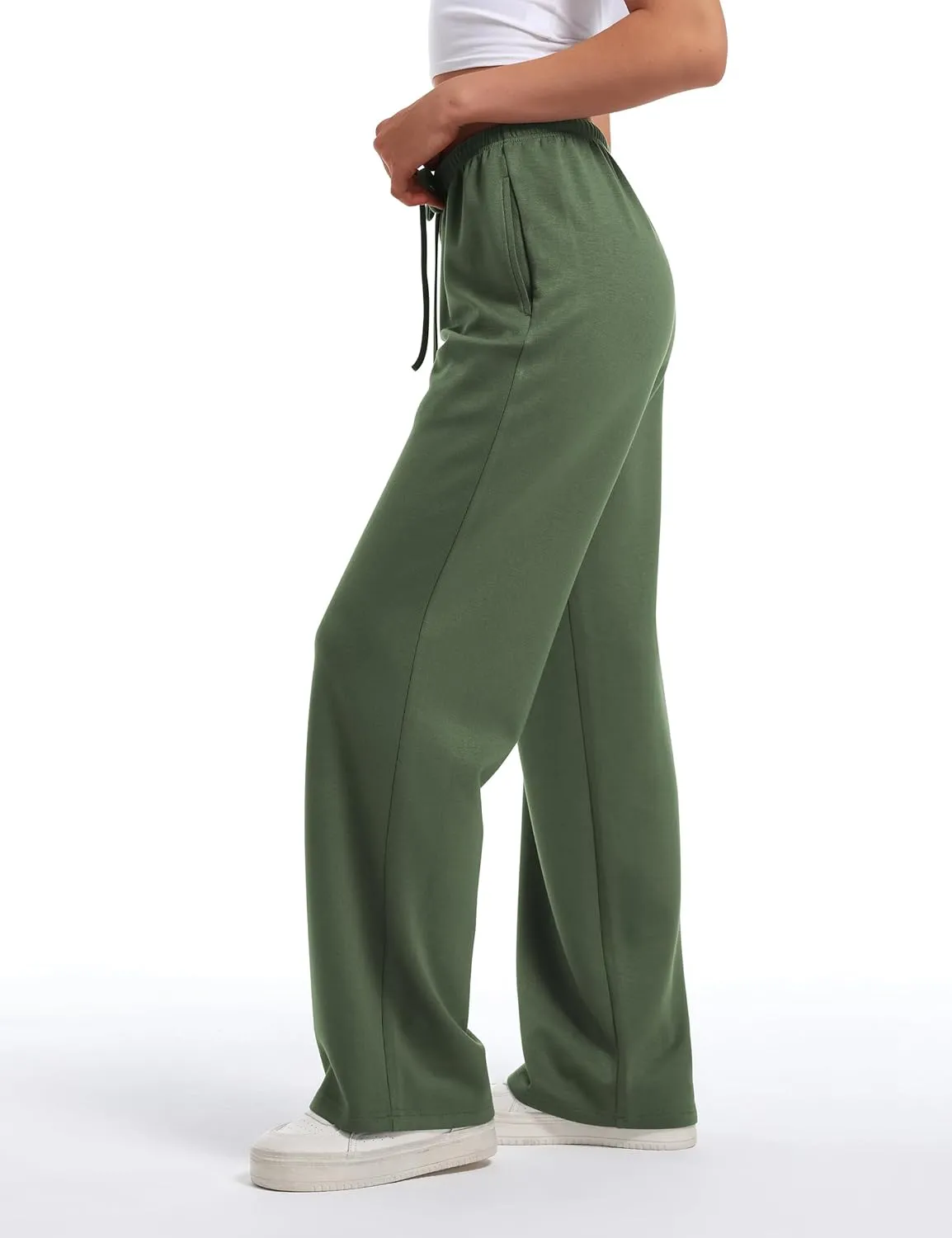 HeSaYep Women's Wide Leg Sweatpants Straight Leg Lowrise Sweat Pants Drawstring Elastic Low Waist Pants with Pockets