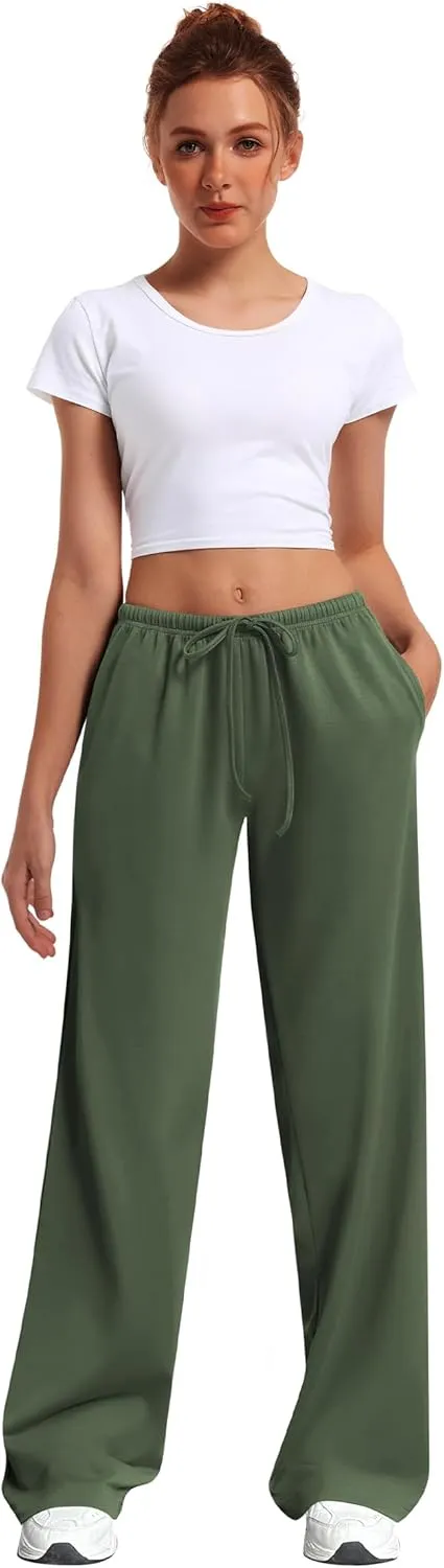 HeSaYep Women's Wide Leg Sweatpants Straight Leg Lowrise Sweat Pants Drawstring Elastic Low Waist Pants with Pockets