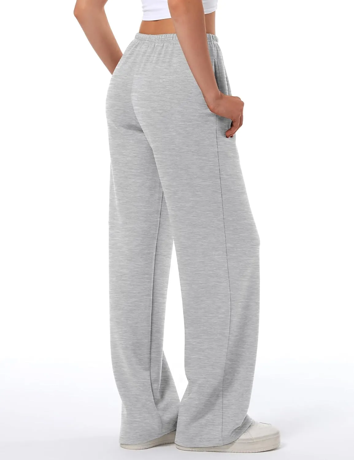 HeSaYep Women's Wide Leg Sweatpants Straight Leg Lowrise Sweat Pants Drawstring Elastic Low Waist Pants with Pockets