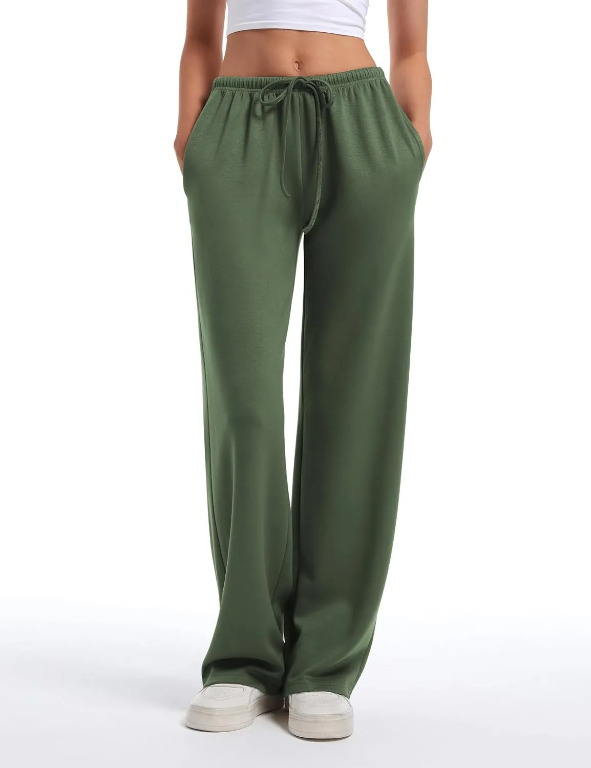 HeSaYep Women's Wide Leg Sweatpants Straight Leg Lowrise Sweat Pants Drawstring Elastic Low Waist Pants with Pockets