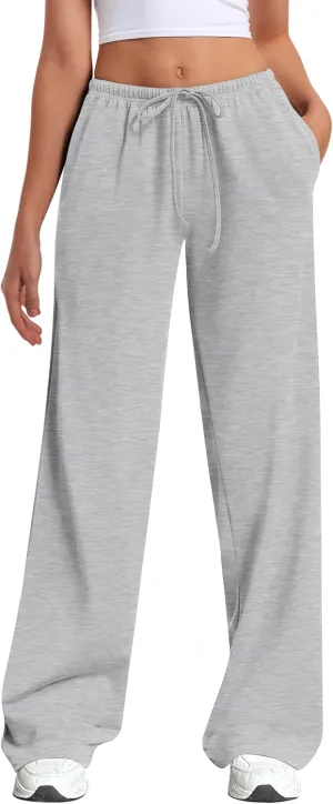 HeSaYep Women's Wide Leg Sweatpants Straight Leg Lowrise Sweat Pants Drawstring Elastic Low Waist Pants with Pockets