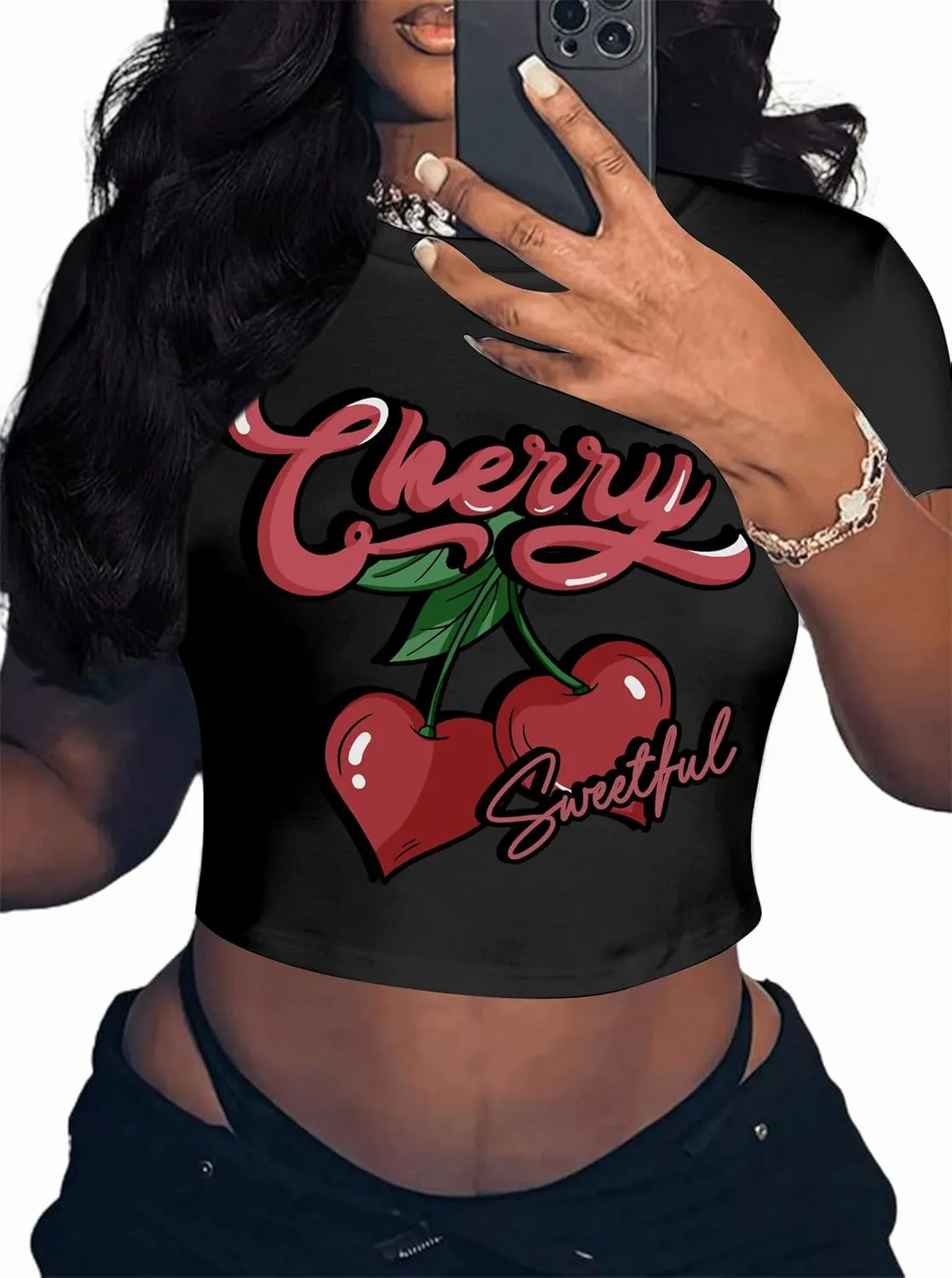 Hilinker Womens Short Sleeve Graphic Crop Tops Vintage Tees Summer Cute T Shirts