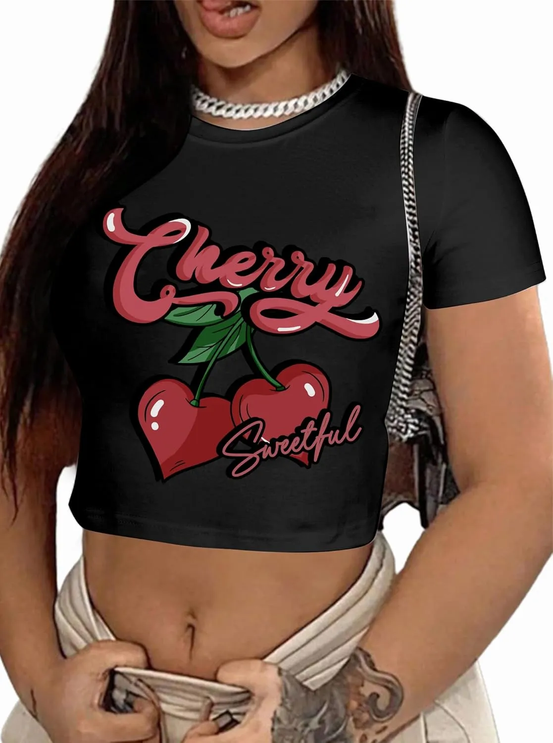 Hilinker Womens Short Sleeve Graphic Crop Tops Vintage Tees Summer Cute T Shirts