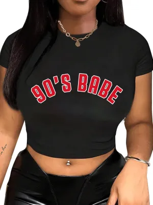 Hilinker Womens Short Sleeve Graphic Crop Tops Vintage Tees Summer Cute T Shirts