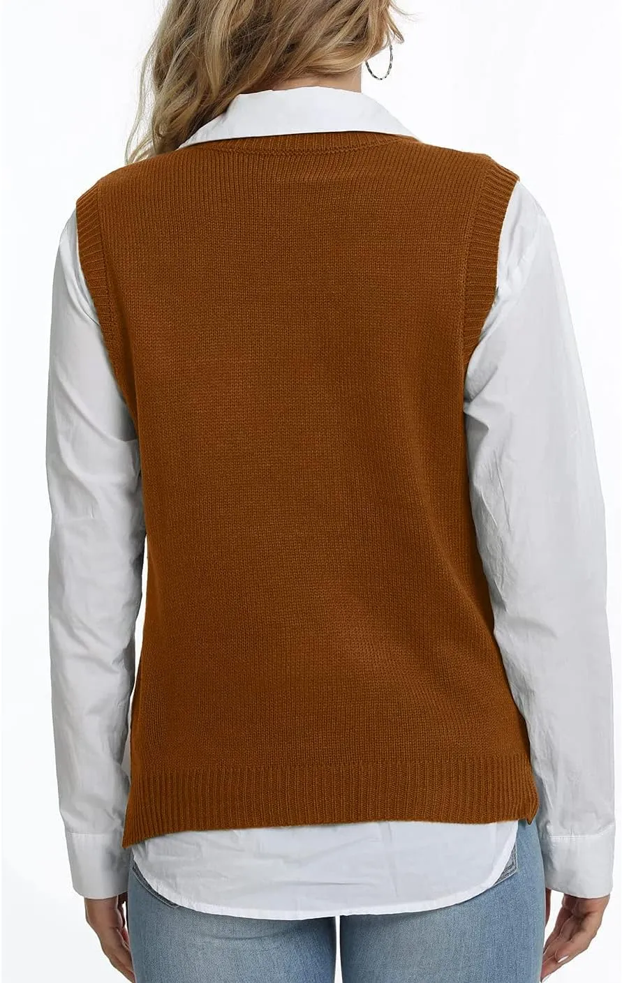 Lailezou Women's V Neck Knit Sweater Vest Argyle Plaid Preppy Style Sleeveless Crop Knitwear Tank