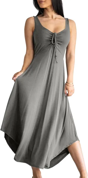 Langwyqu Womens 2025 Summer Sleeveless Tank Dress Empire Waist Asymmetrical Flowy Casual Maxi Dresses