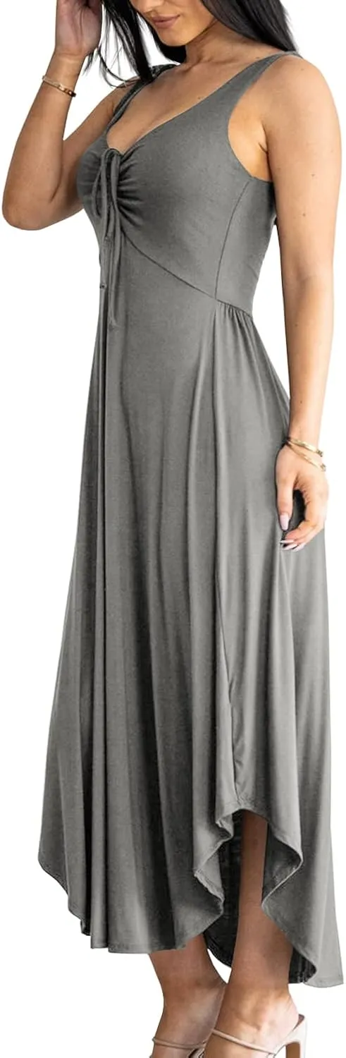Langwyqu Womens 2025 Summer Sleeveless Tank Dress Empire Waist Asymmetrical Flowy Casual Maxi Dresses