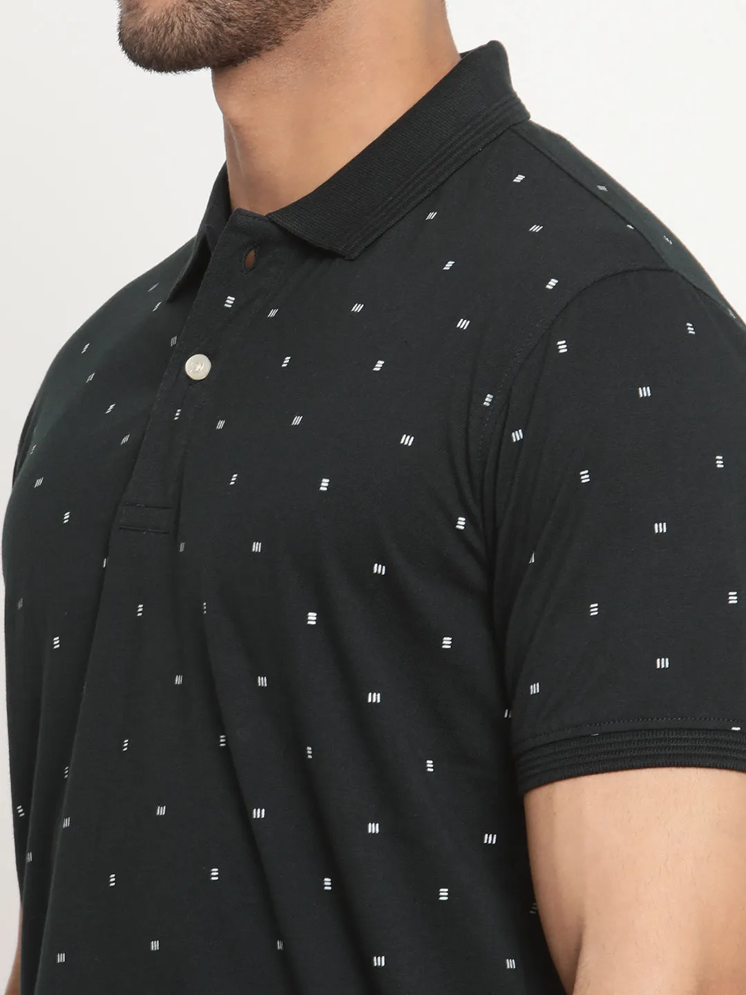 Men's Bottle Green All over print Polo neck Half Sleeve T-Shirt