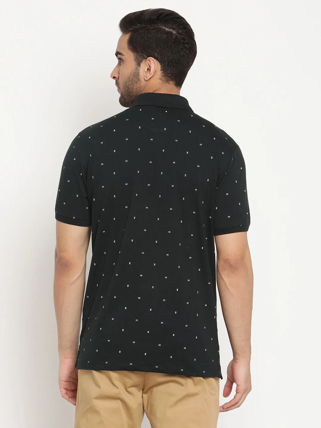 Men's Bottle Green All over print Polo neck Half Sleeve T-Shirt