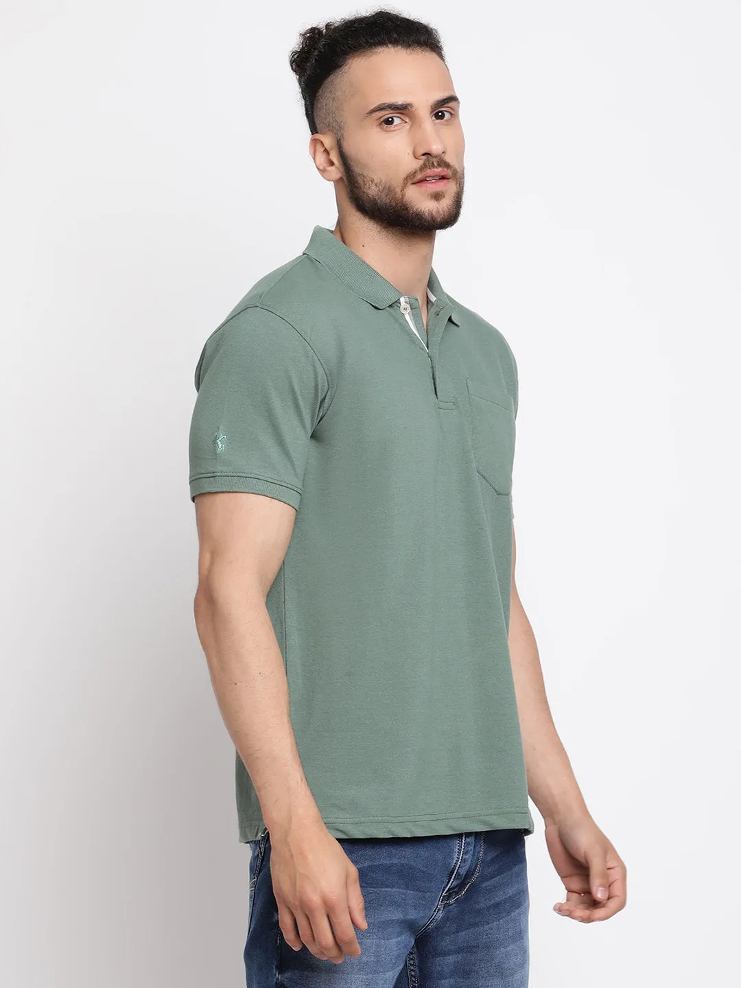 Men's Olive Green Polo neck Half Sleeve T-Shirt