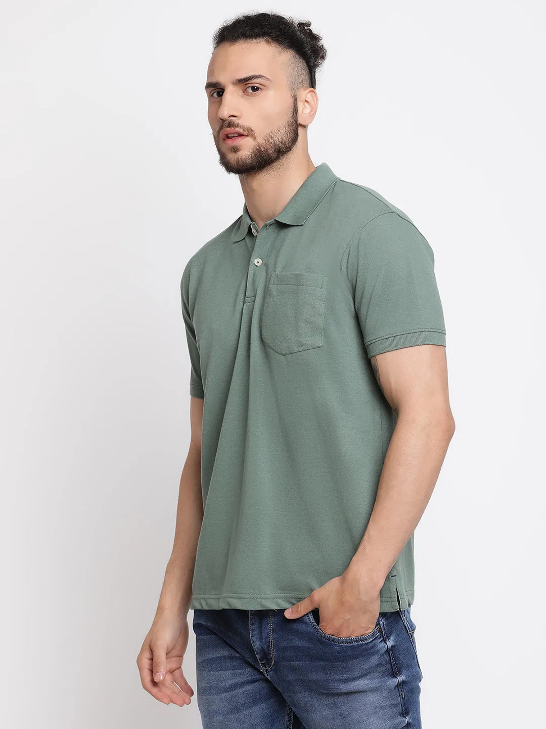 Men's Olive Green Polo neck Half Sleeve T-Shirt