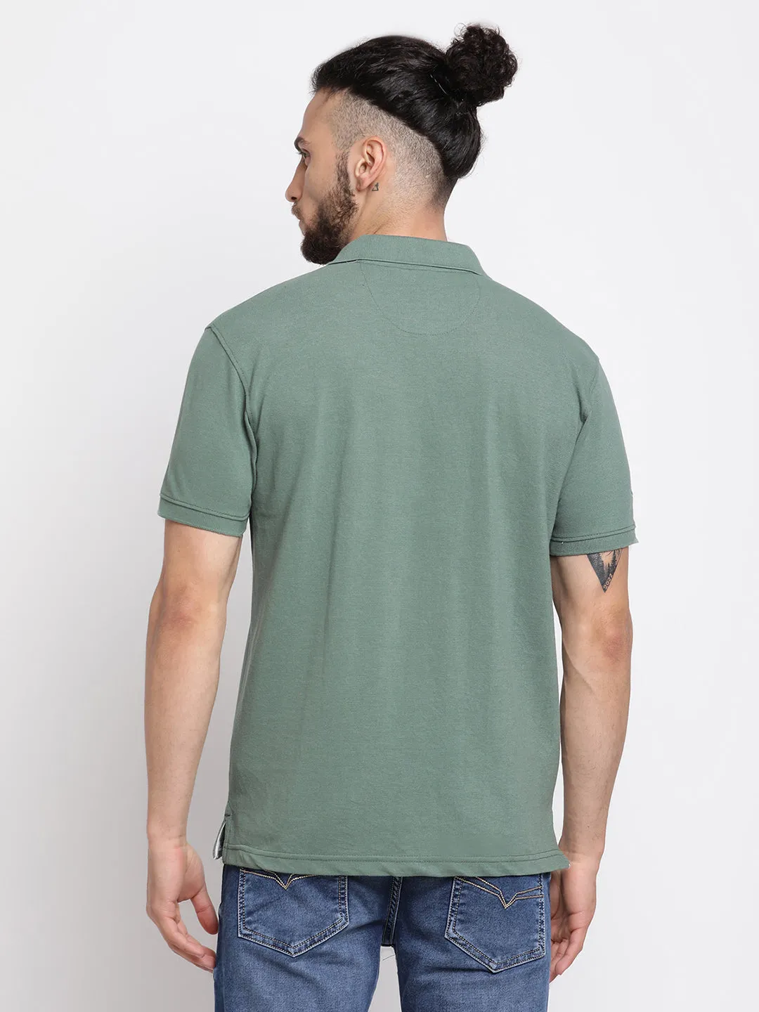 Men's Olive Green Polo neck Half Sleeve T-Shirt