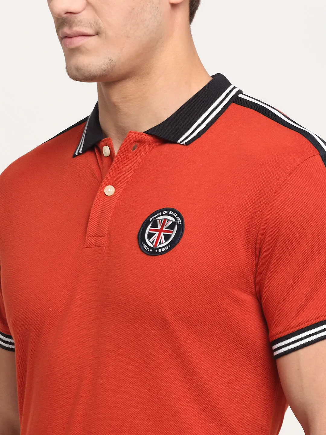 Men's Rust  Polo neck Half Sleeve T-Shirt with tape detail on shoulder