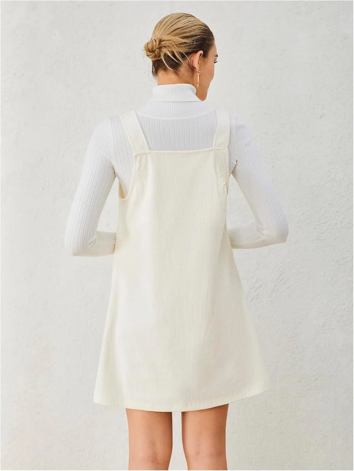 Milumia Women V Neck Corduroy Pinafore Overall Mini Dress Jumper Dress