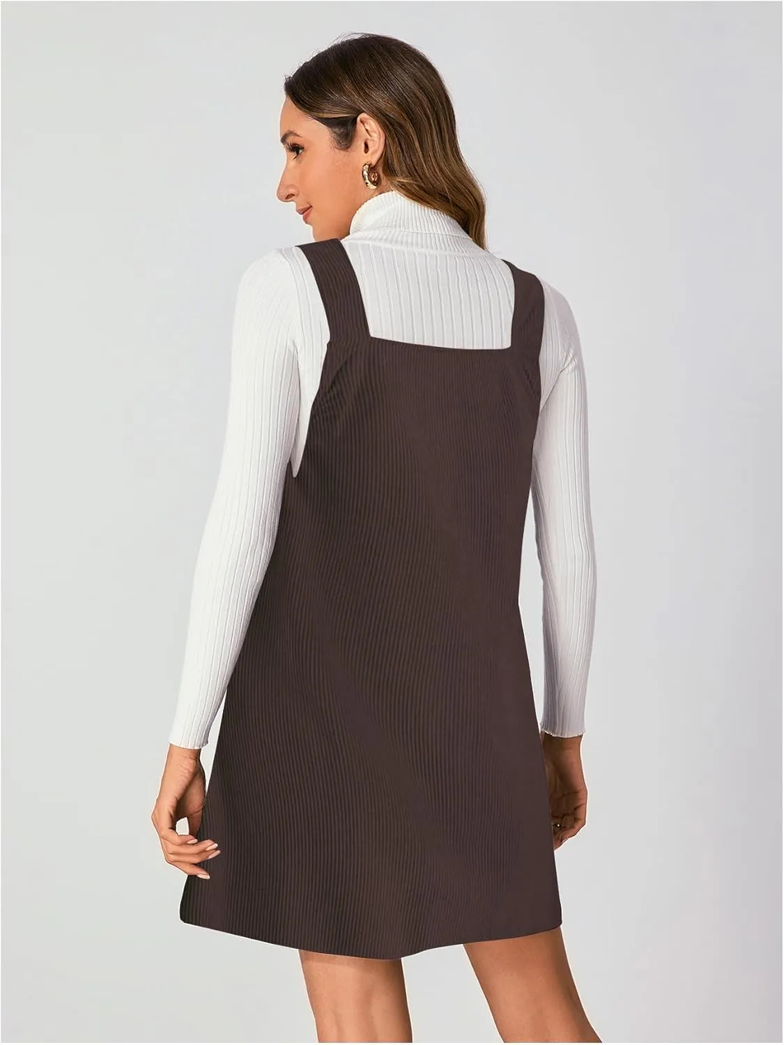 Milumia Women V Neck Corduroy Pinafore Overall Mini Dress Jumper Dress