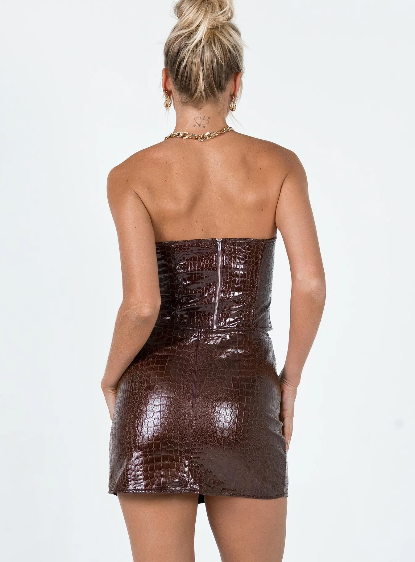 Motel Wren Skirt Croc PU Dark Brown
