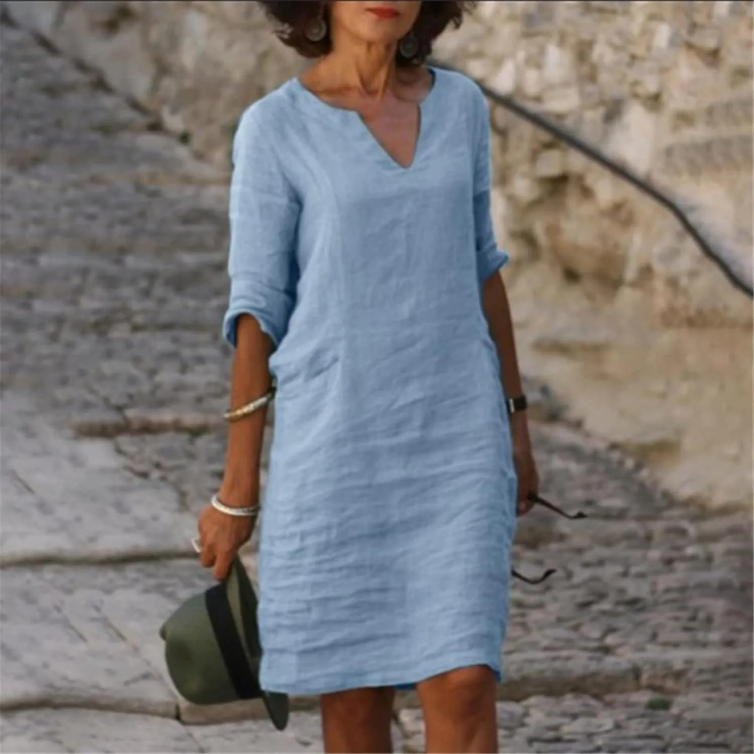 OIOLOYJM Plus Size Summer Dresses for Women 2025 Plus Size Dresses for Curvy Women 3/4 Sleeve Casual Boho Kaftan Dresses