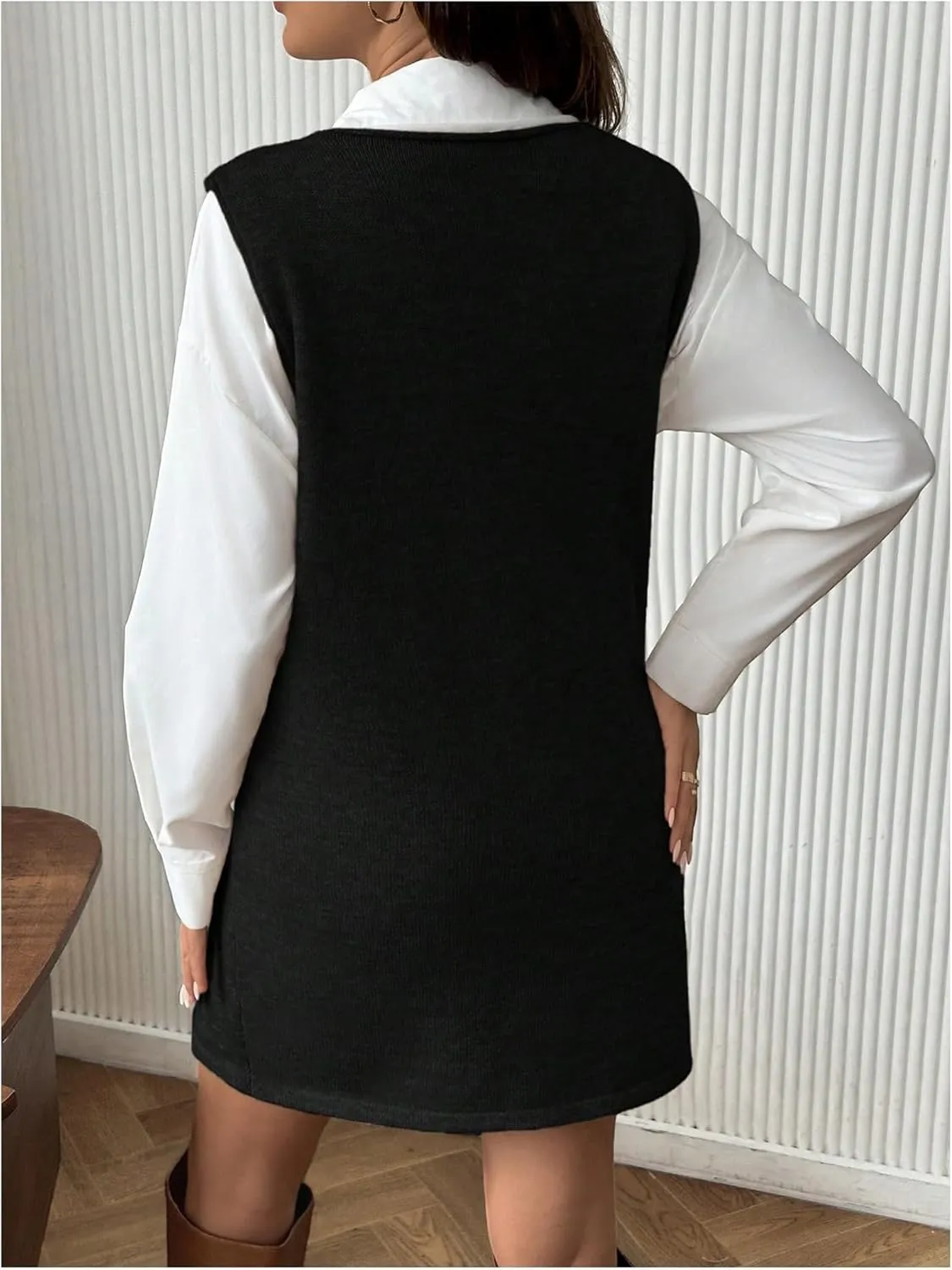 OYOANGLE Women's Maternity V Neck Sleeveless Sweater Dress Solid Knit Vest Dresses with Pocket