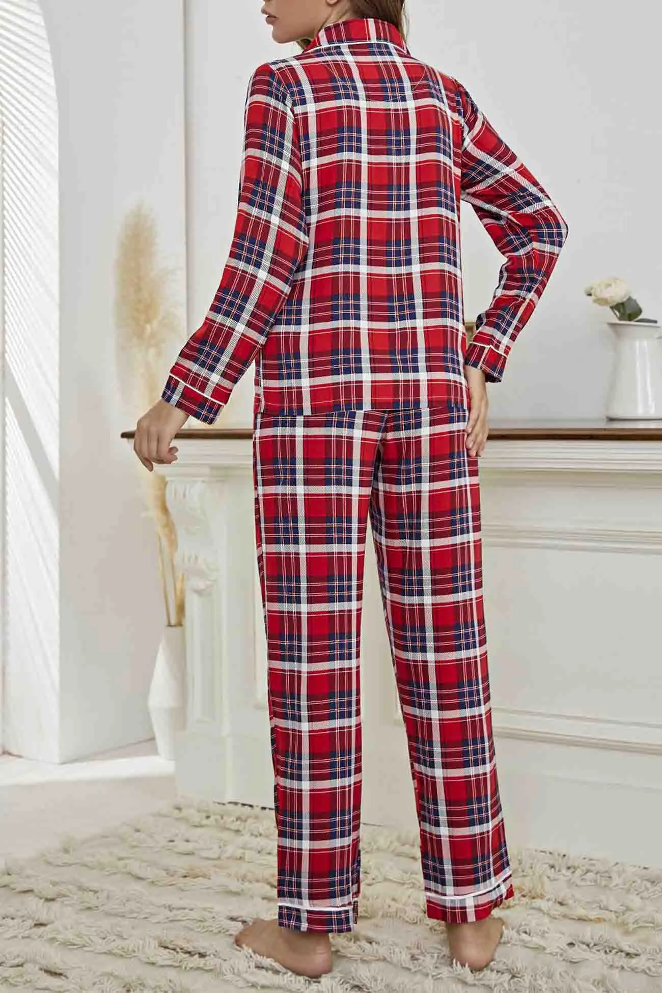 Plaid Lapel Two-Piece Loungewear