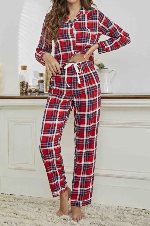 Plaid Lapel Two-Piece Loungewear