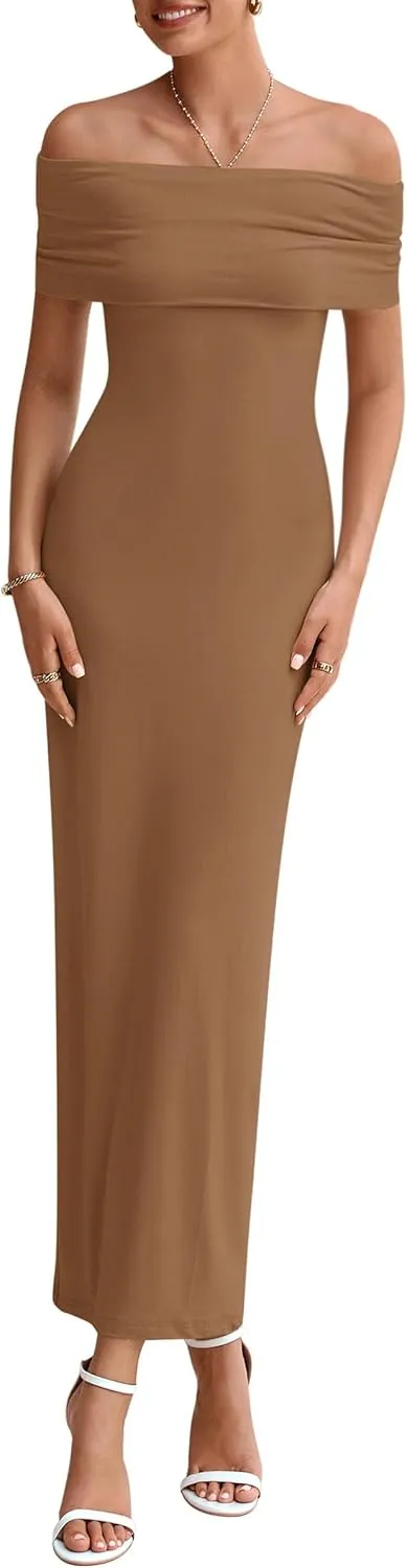PRETTYGARDEN Women's Off The Shoulder Maxi Dresses 2025 Summer Formal Elegant Cocktail Party Wedding Guest Long Dress